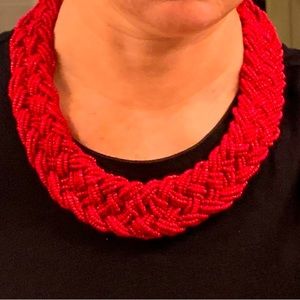 Red beaded vintage 1980s collar necklace